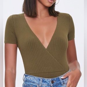 Green, bodysuit v-neck, medium size, never worn